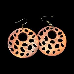 Artisan Wooden Hoop Earrings Natural Wood Laser Cut Lightweight Dangle